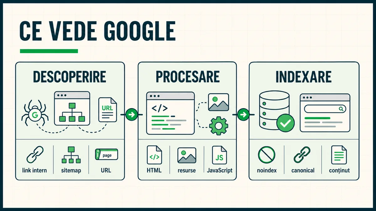 Fluxul prin care Google descoperă, procesează și indexează o pagină web