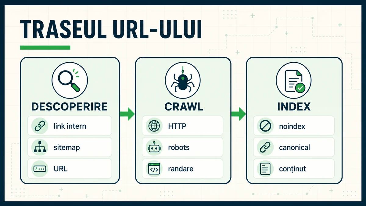 Traseul unui URL prin descoperire crawling și includerea în index