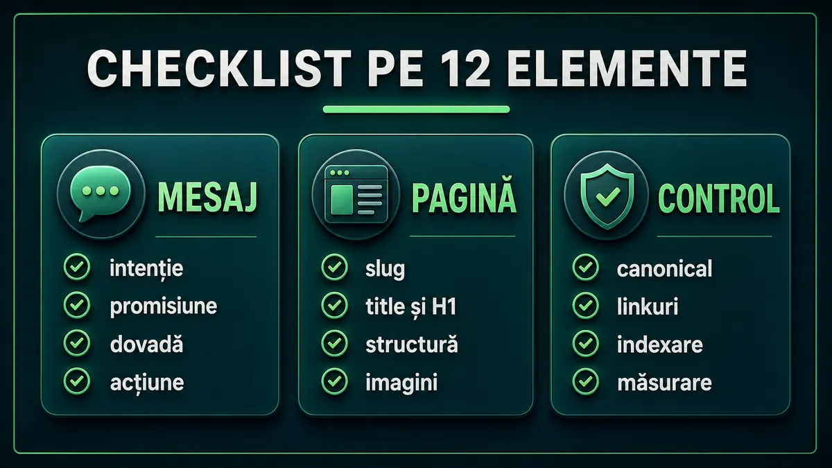 Checklist SEO on-page structurat în 12 elemente verificabile
